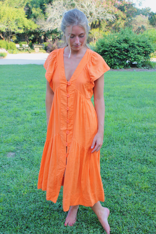 Anthropologie | V Neck Maxi Dress Button Down, S