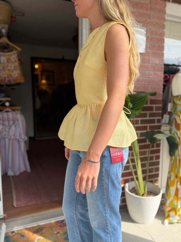 Rachel Gilbert | Yellow Open Back Peplum Top, S
