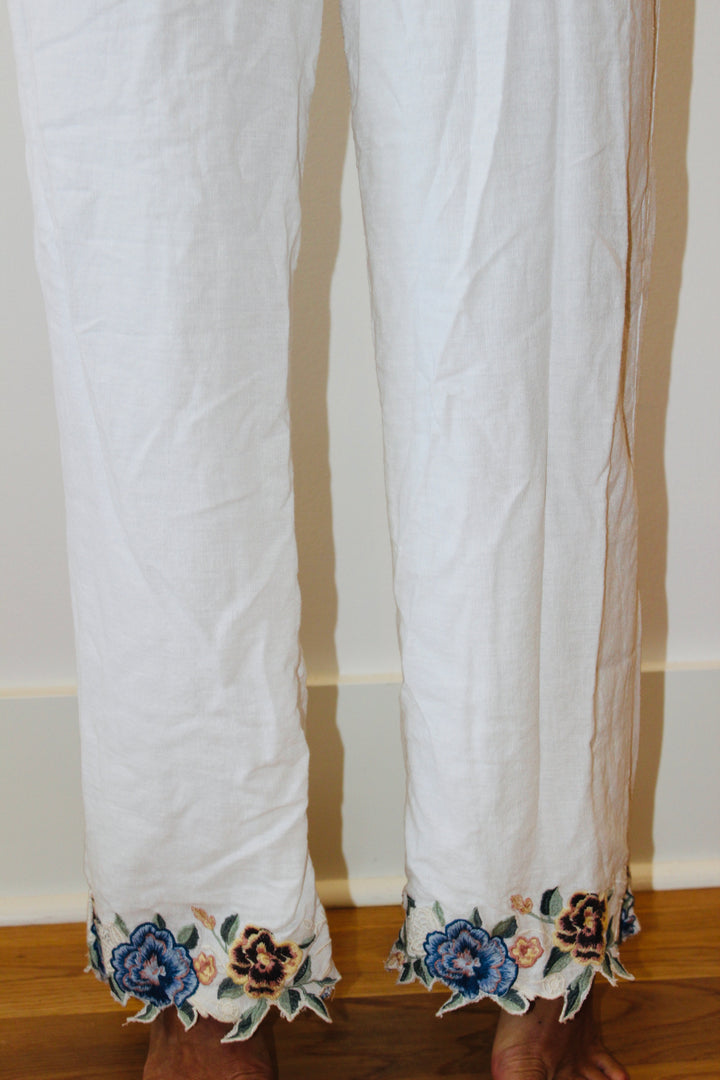 Abercrombie &amp; Fitch | Embellished Floral Linen Pant + Top, XS