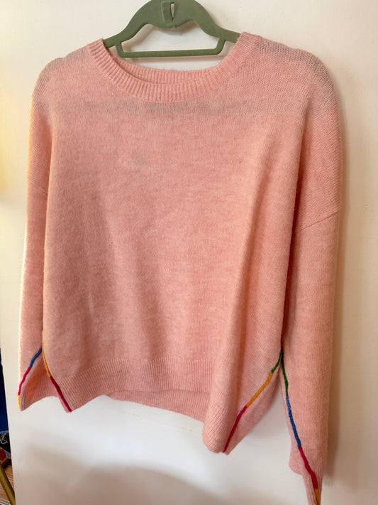 Sundry | Pink Colorful Trim Sweater, 1