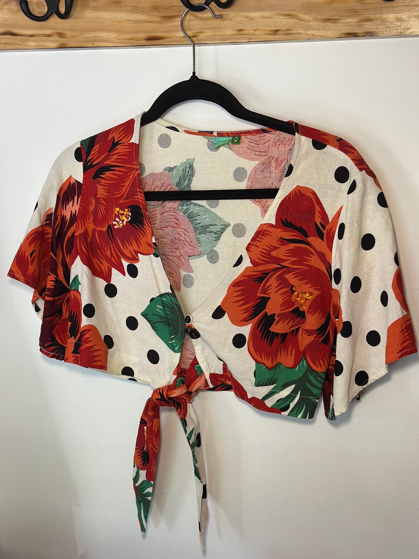 Farm Rio | Cropped Linen Polka Dot Floral Top