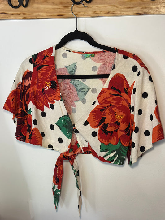 Farm Rio | Cropped Linen Polka Dot Floral Top