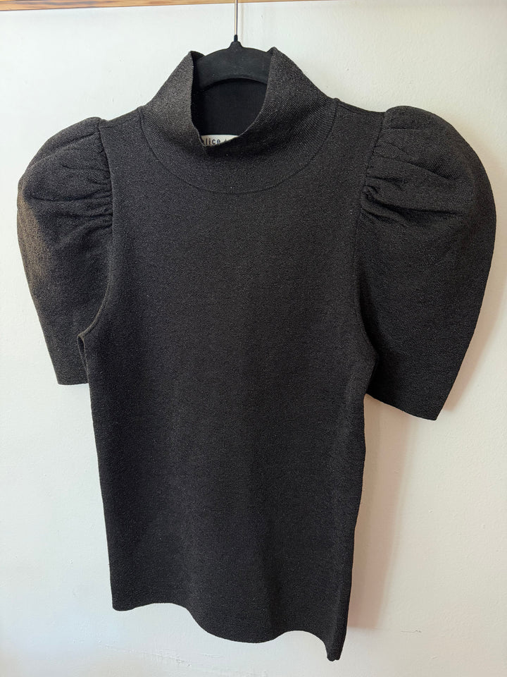 Alice + Olivia | Charcoal Shimmery Gathered Shoulder Top, XS