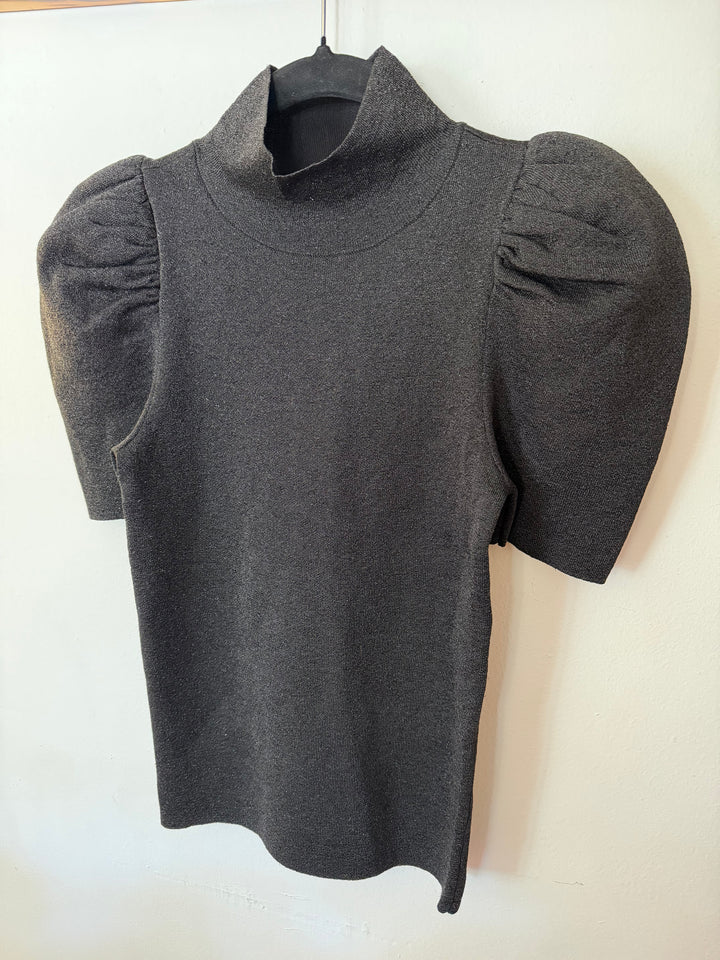 Alice + Olivia | Charcoal Shimmery Gathered Shoulder Top, XS