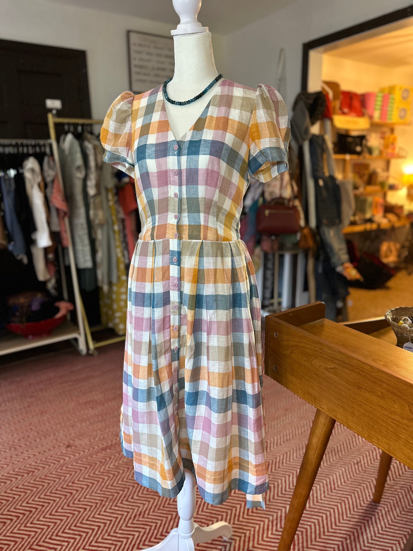 Gal Meets Glam | Multicolor Plaid Linen Midi Dress, 2