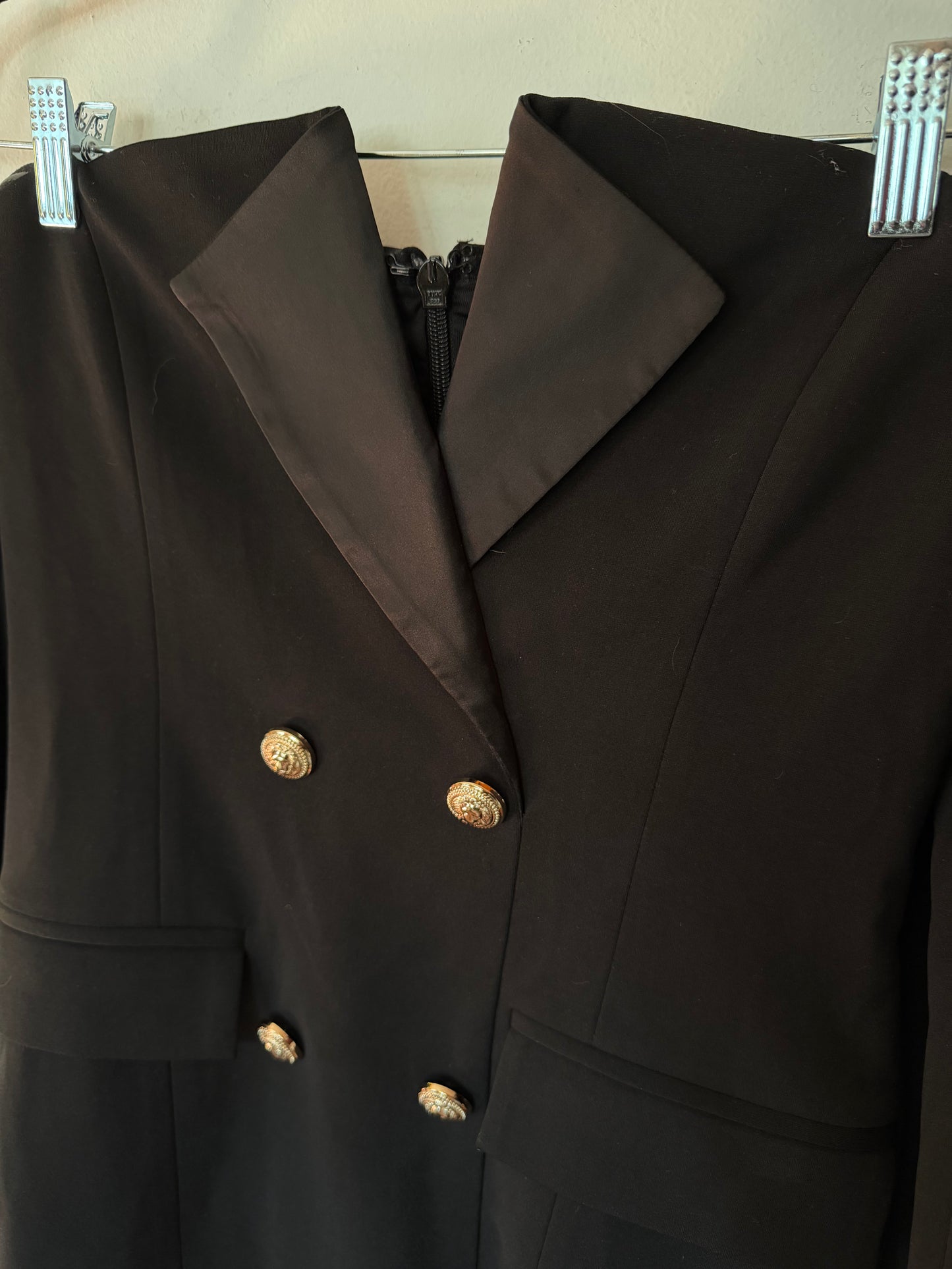 Miss Circle | Strapless Gold Button Dress, M