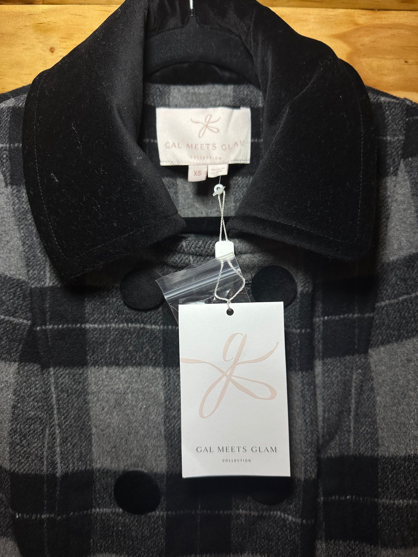 Gal Meets Glam | Plaid / Velvet Collar Pea Coat, XS