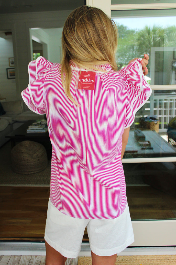 Entro | Red Striped Tie Blouse, M