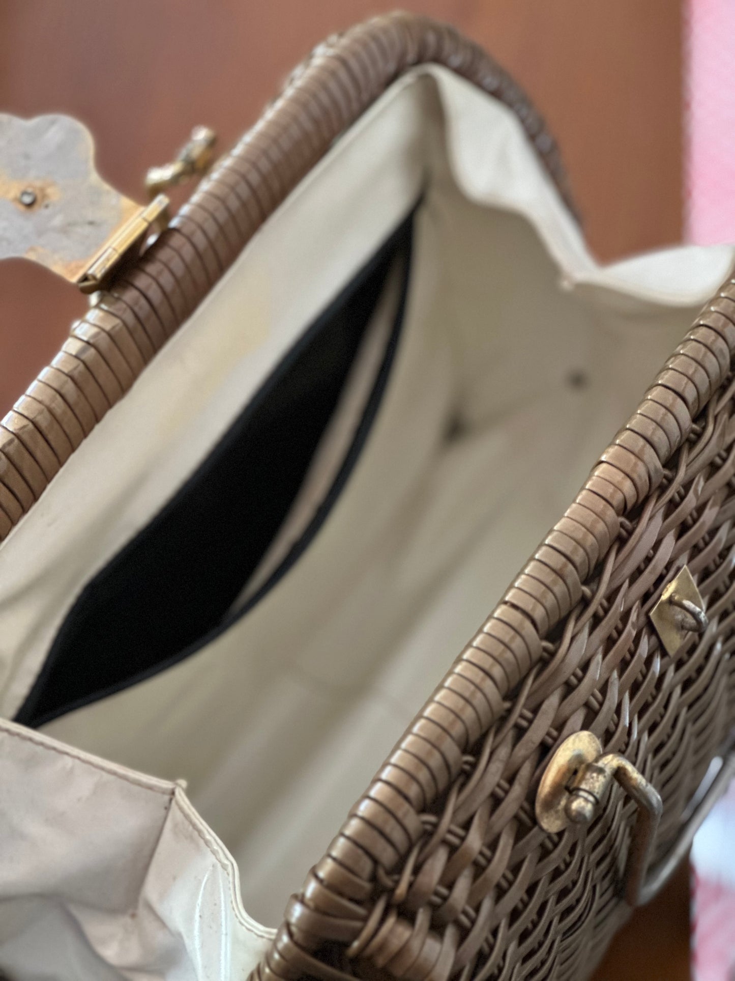 Vintage Vinyl Coated Wicker Bag