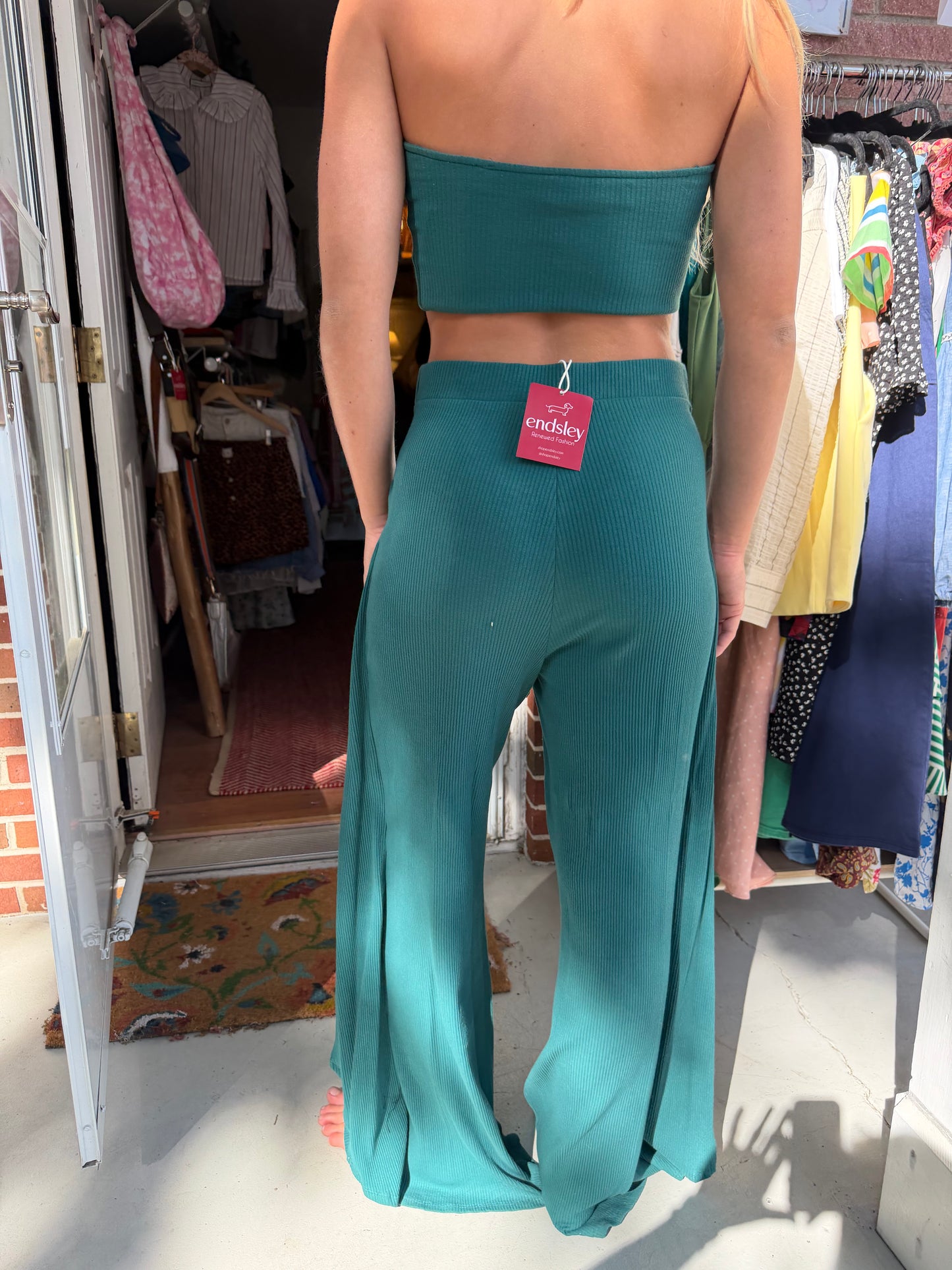 Free People Beach | Ribbed Wide Leg Tie Pant + Tube Top, M