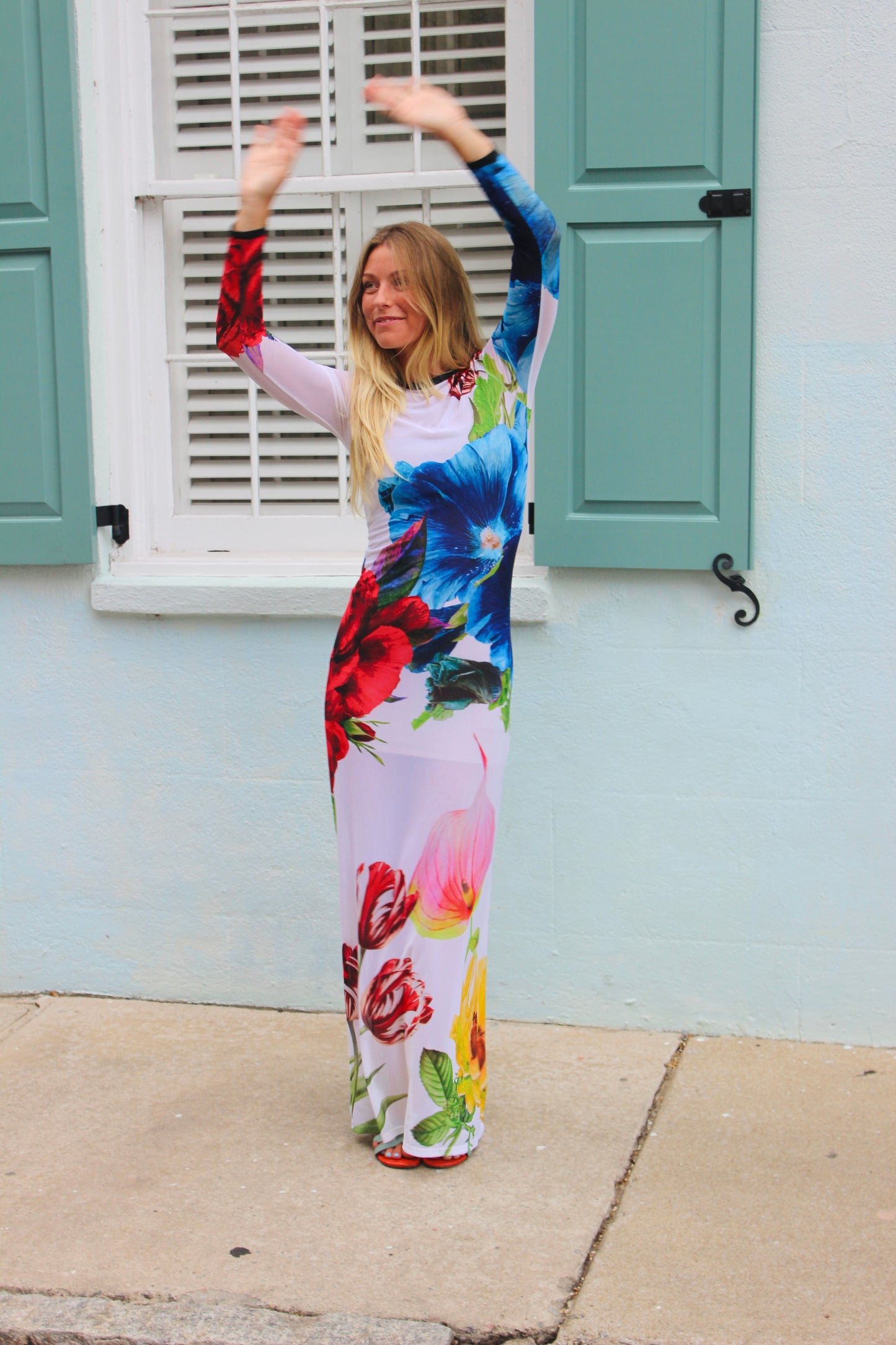 Alice + Olivia / Leva Bonaparte | Semi -Sheer Long Sleeve Floral Maxi Dress, 4