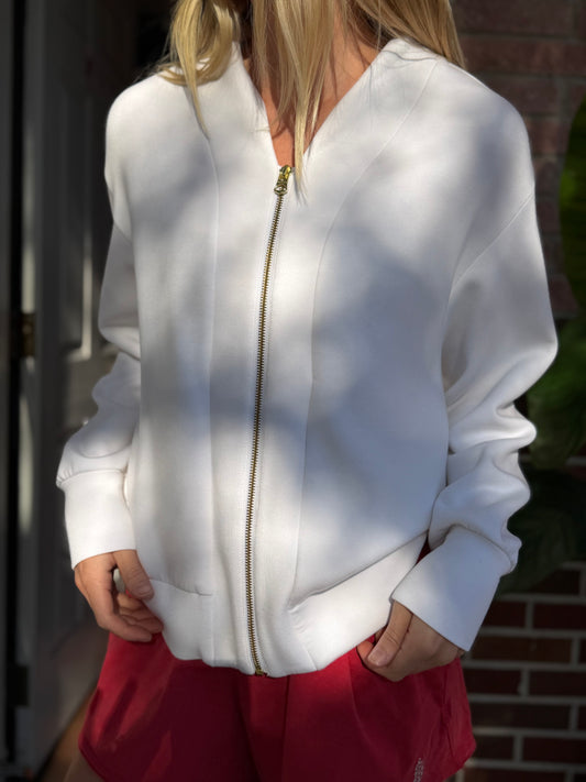 Varley | White DoubleSoft Zip Up, S
