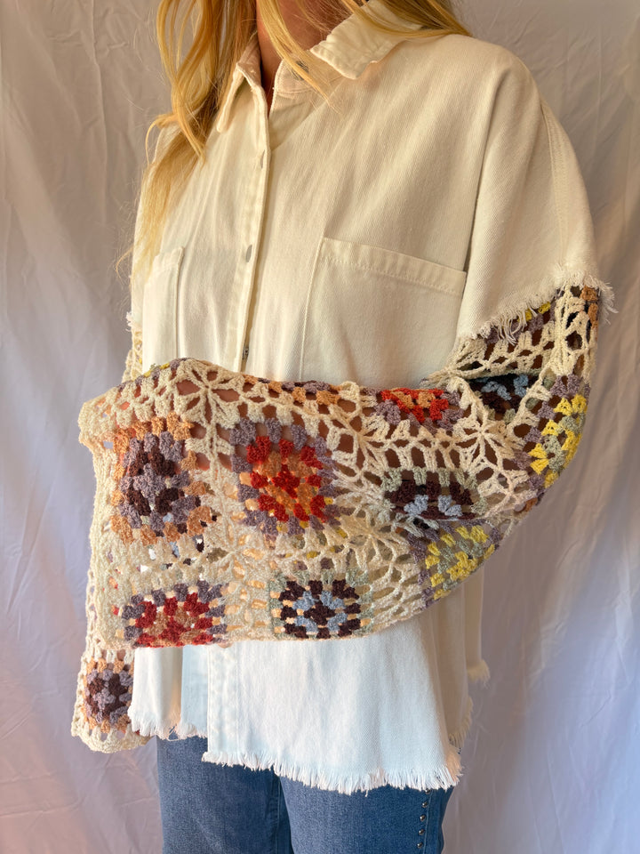 POL | Crochet Sleeve Button Up Jacket, M