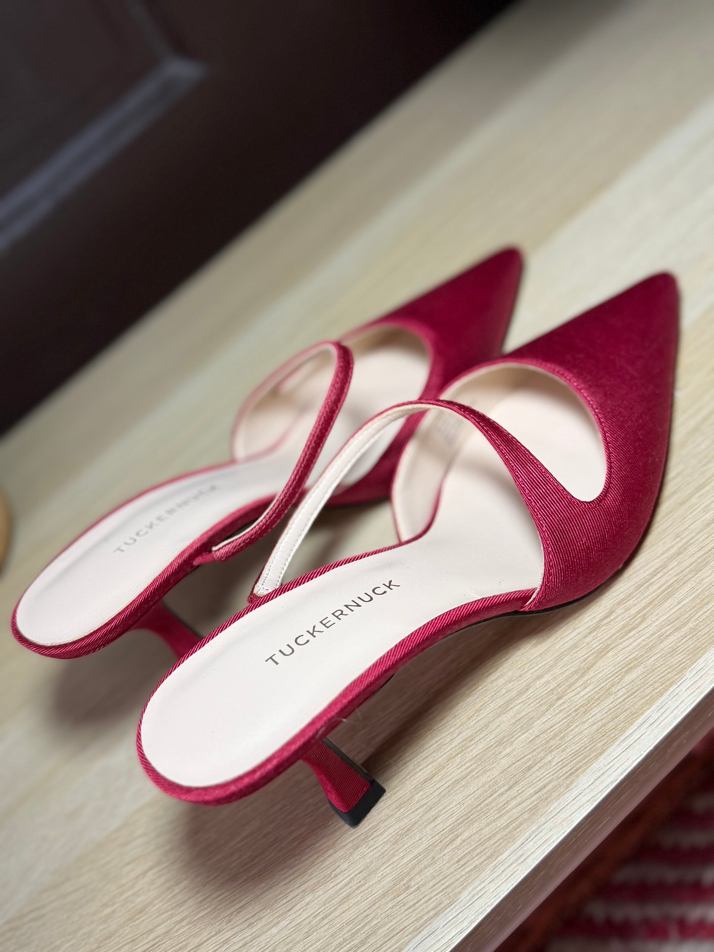 Tuckernuck | Red Moire Mimi Heels, 7