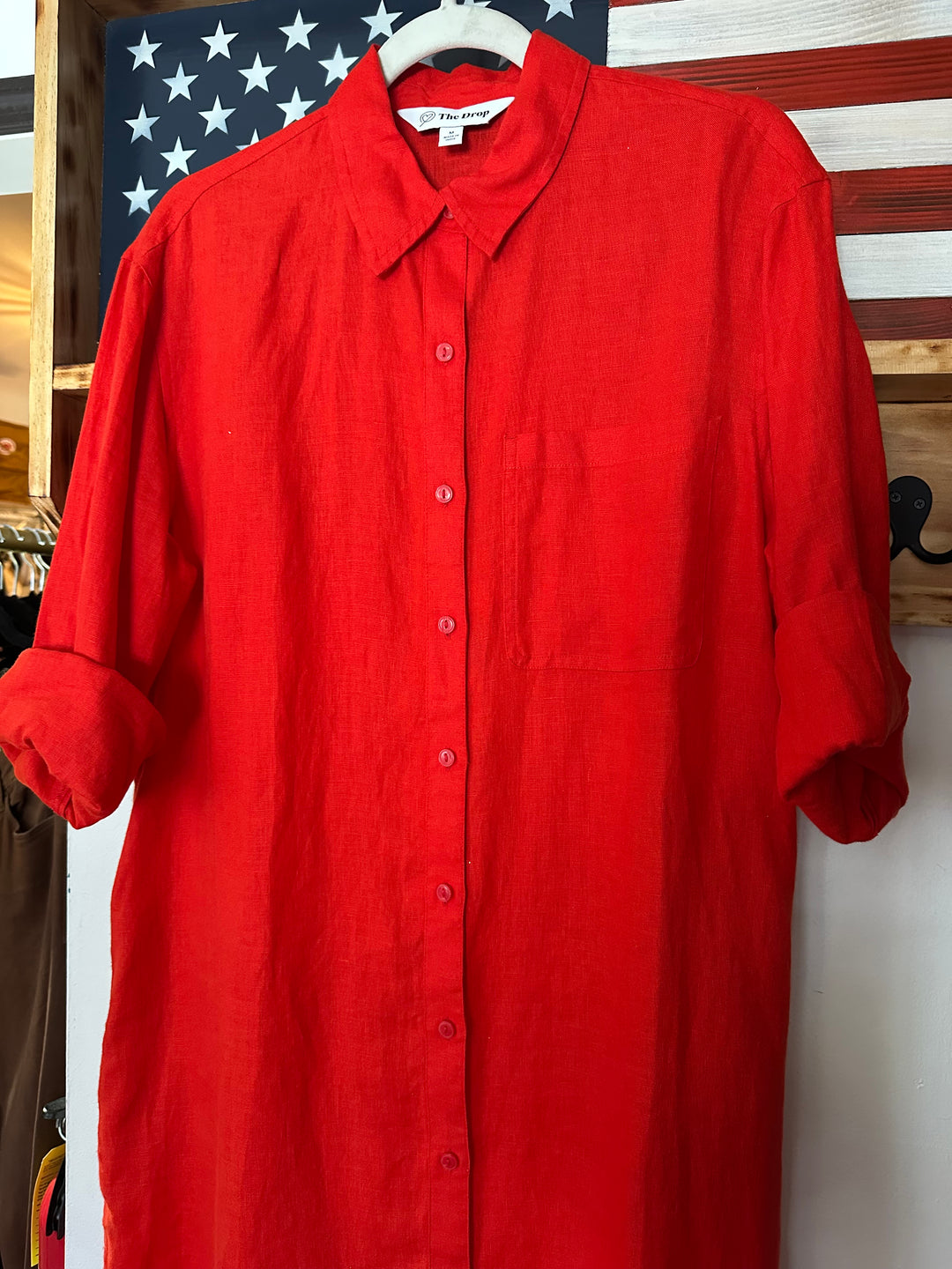 The Drop | 100% Linen Maxi Long Sleeve Dress, M