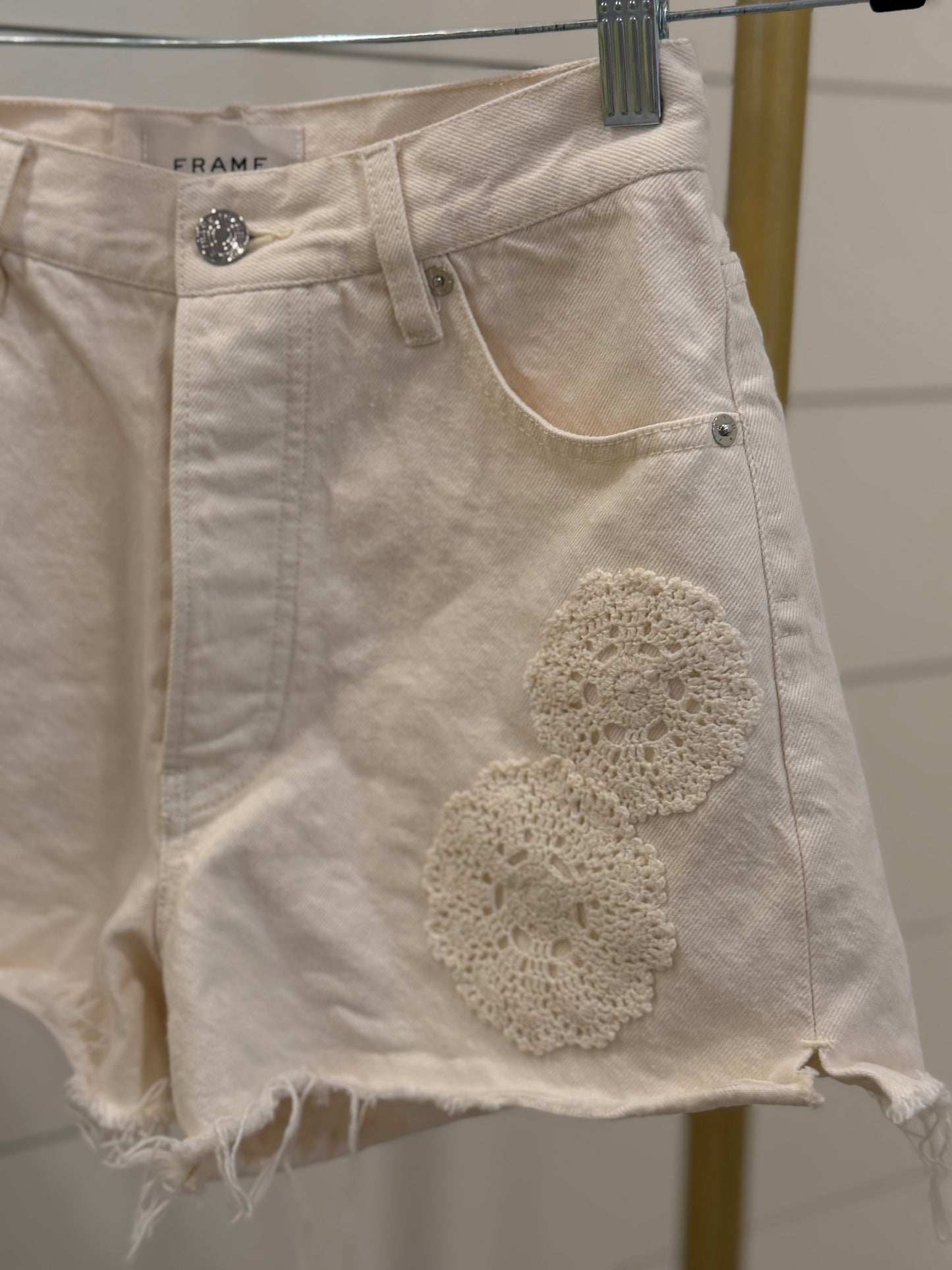 Frame  | Embroidered Denim Shorts, 24
