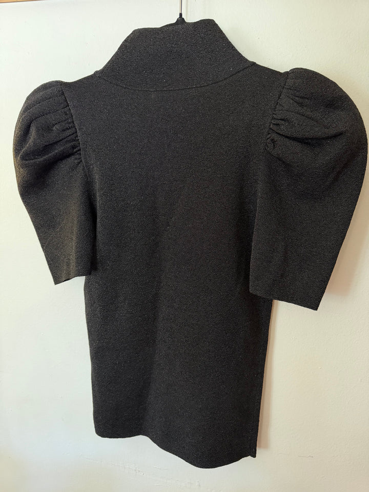 Alice + Olivia | Charcoal Shimmery Gathered Shoulder Top, XS