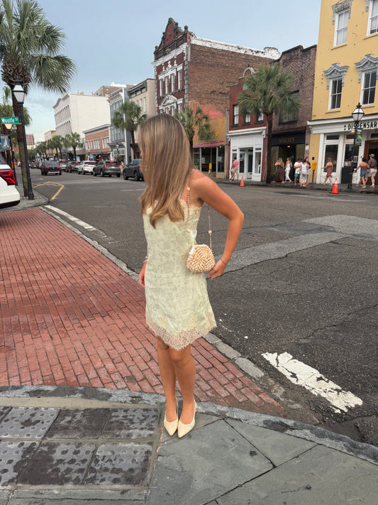 Lace Trim Silk Dress, XS/S