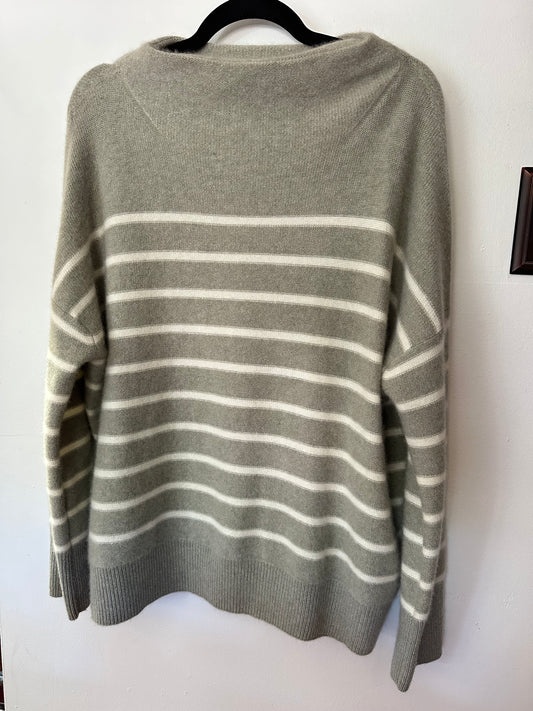 Vince. | Breton Stripe Funnel Neck Cashmere Sweater In Grey, L