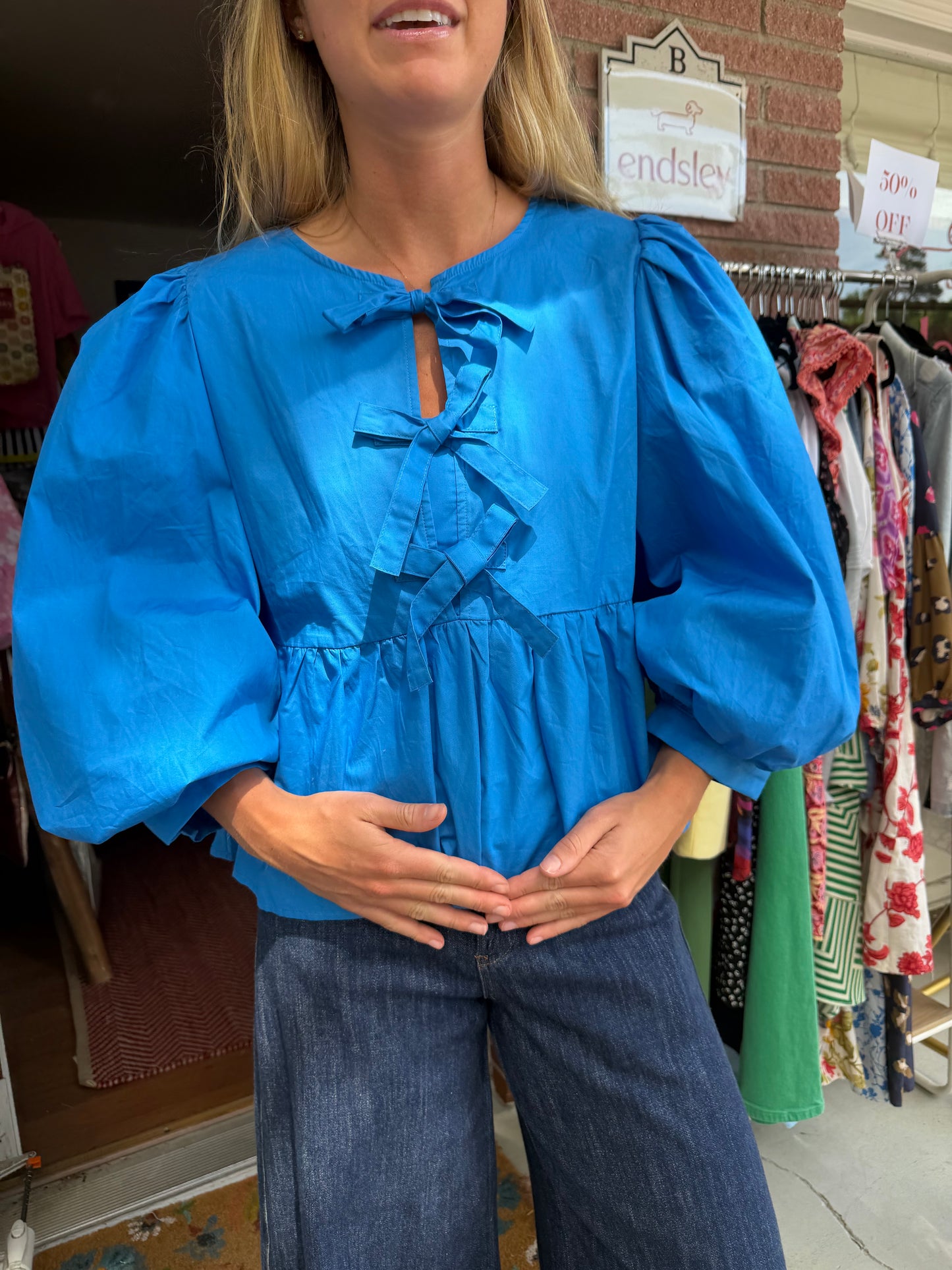 Jodifl | Tie Puffed Shoulder Top, L