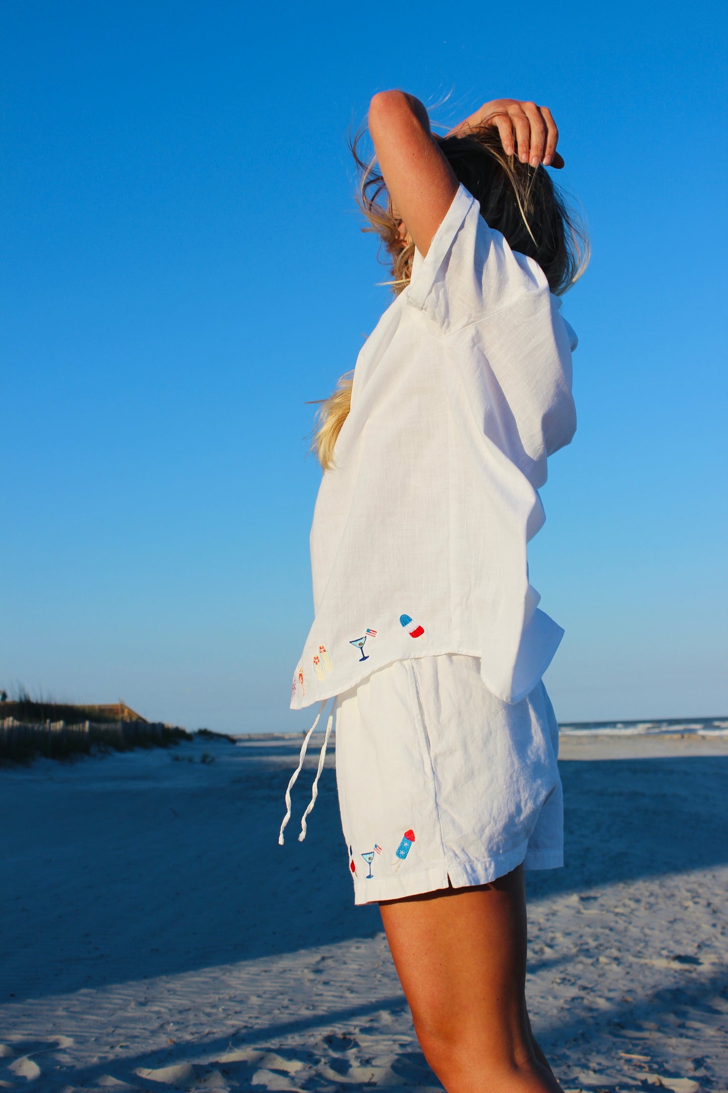 Endsley | Embroidered Trim Linen Shorts, M/L