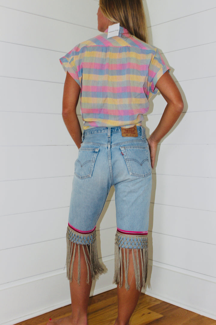 Endsley | Pastel Plaid Short Sleeve Top, S