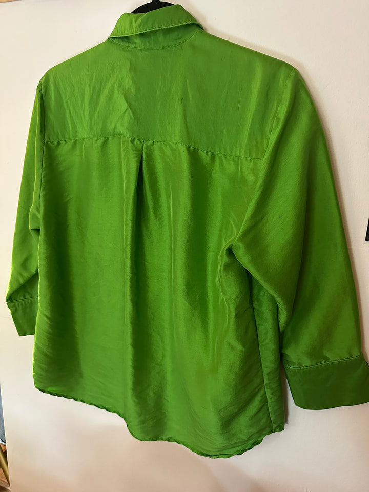 Green Preston &amp; York Green 100% Silk Button Down, 10