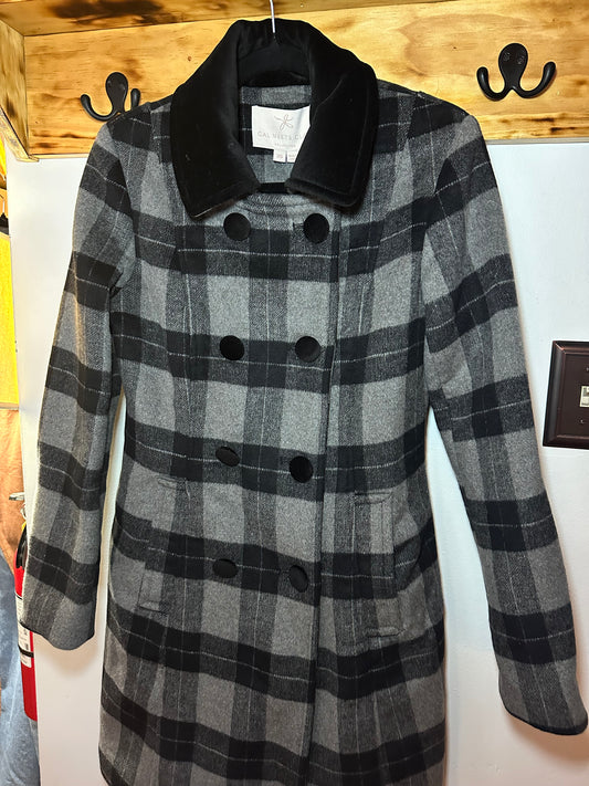 Gal Meets Glam | Plaid / Velvet Collar Pea Coat, XS