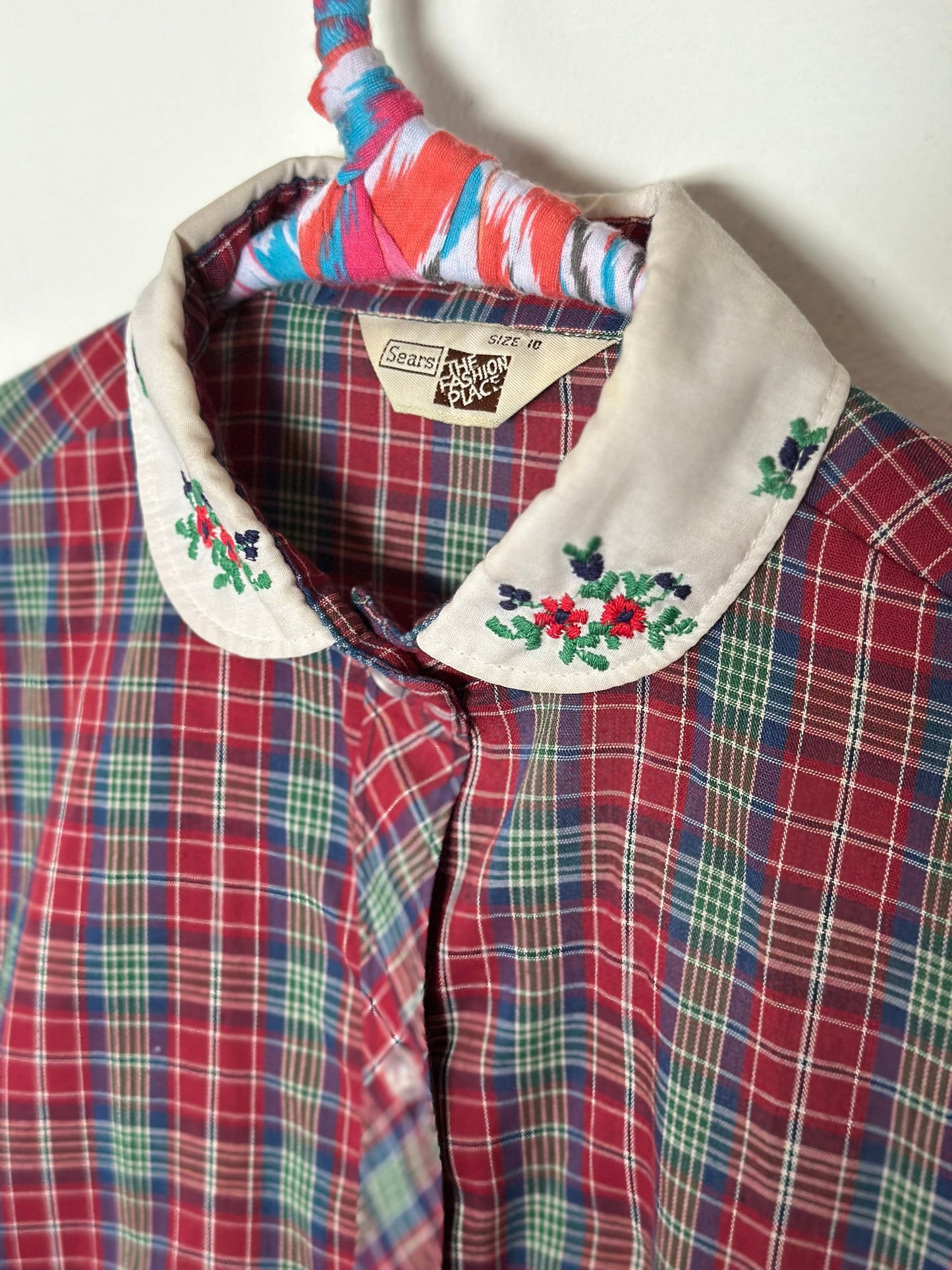 Vintage* Sears | Plaid Button Down w/ Floral Collar