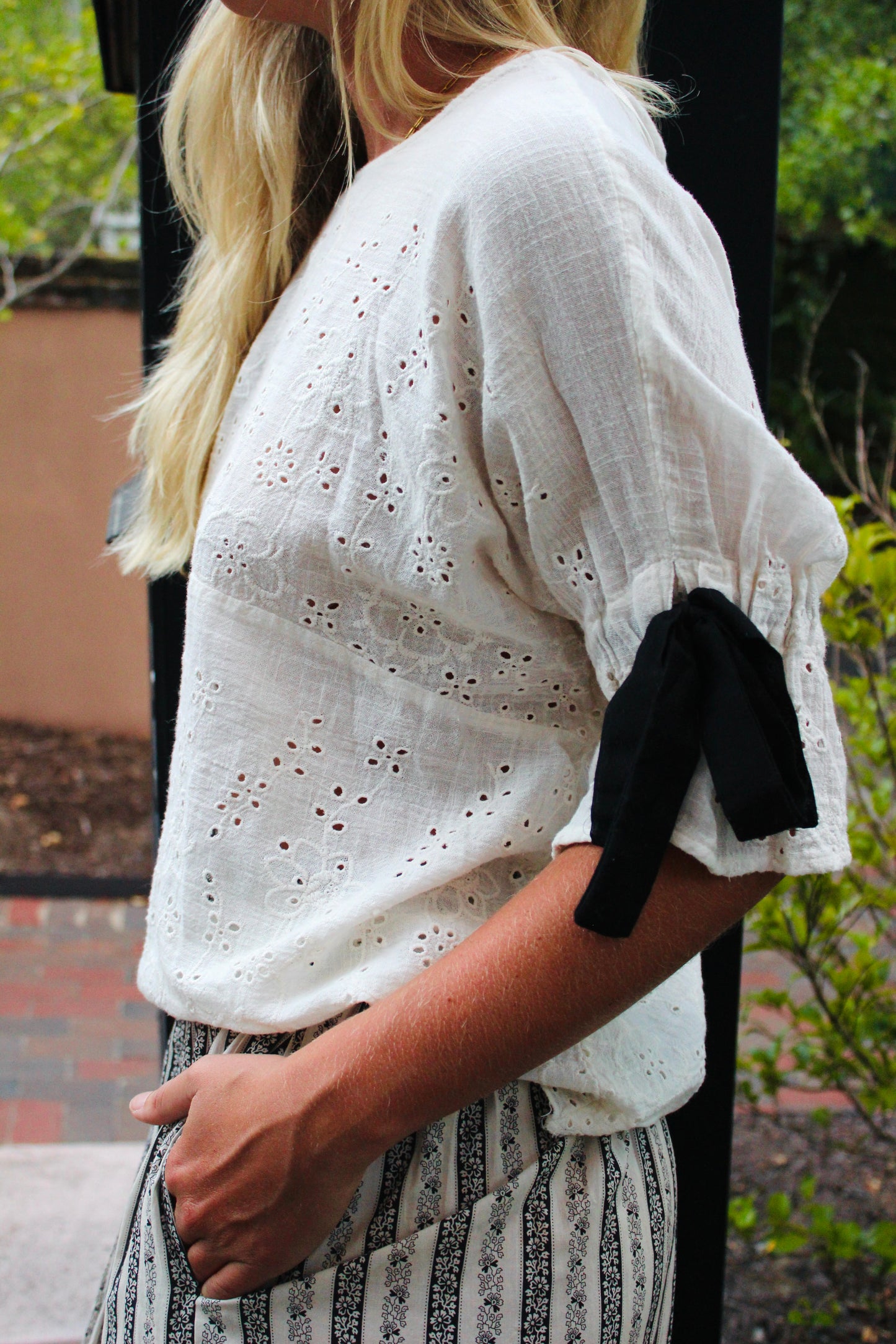 Zara | Eyelet Cinched Sleeve Top, XS