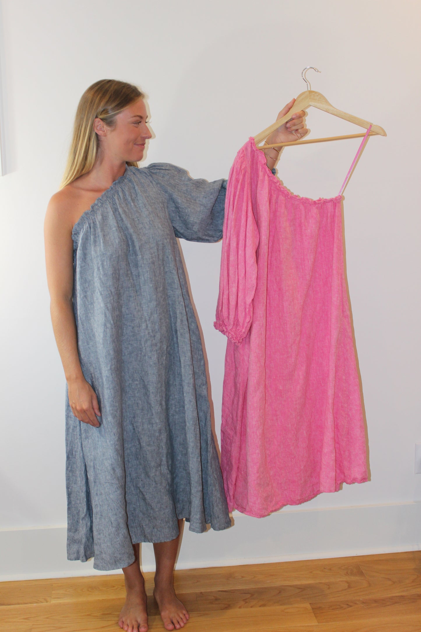 LAKE | One Shoulder Linen Milly Midi Dress, M