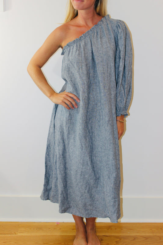 LAKE | One Shoulder Linen Milly Midi Dress, S