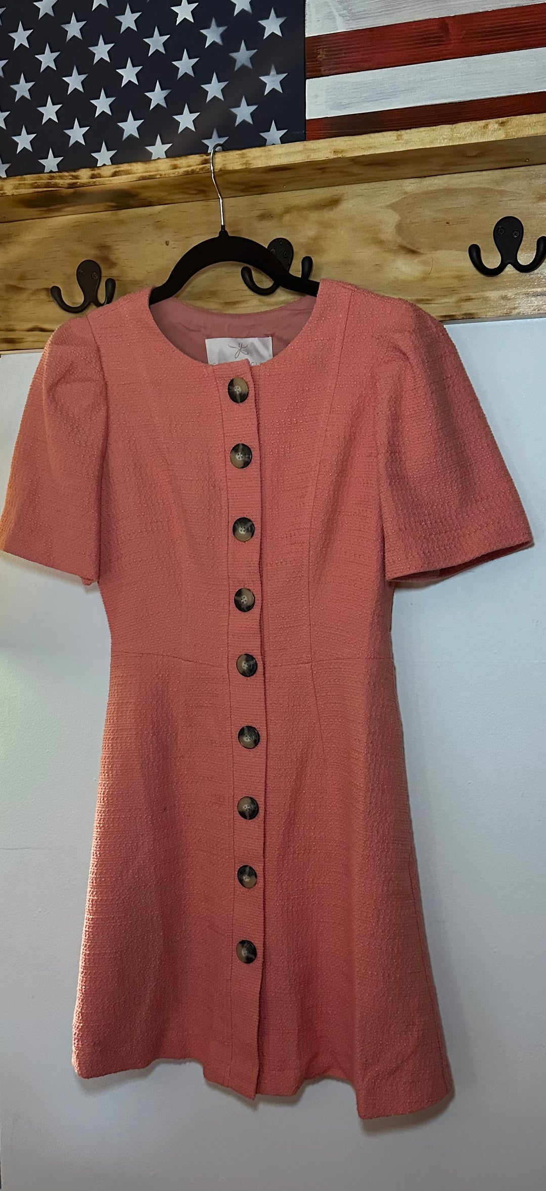 Gal Meets Glam | Tweed Coral Button Dress