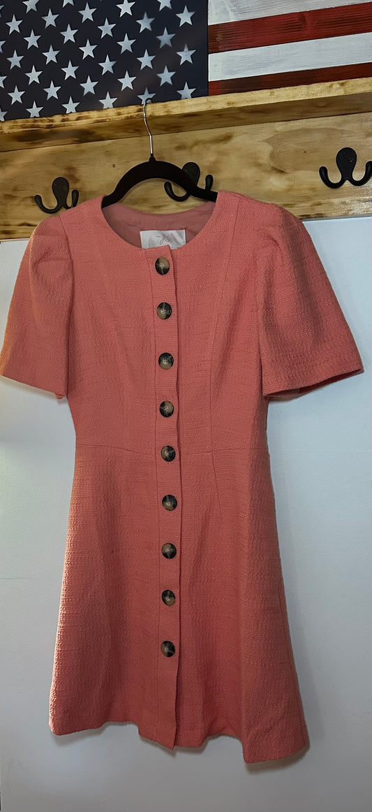 Gal Meets Glam | Tweed Coral Button Dress