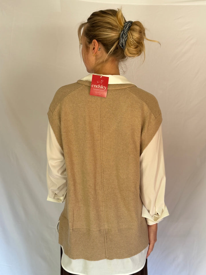 Halogen | Layered Collared Sweater, M