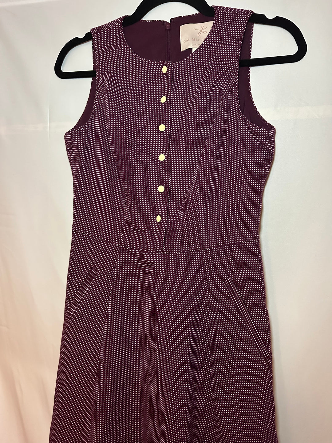 Gal Meets Glam Sleeveless Plum Polka Dot Dress, 0