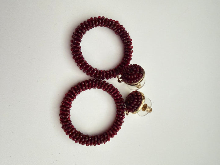 Dark Red Circle Earrrings