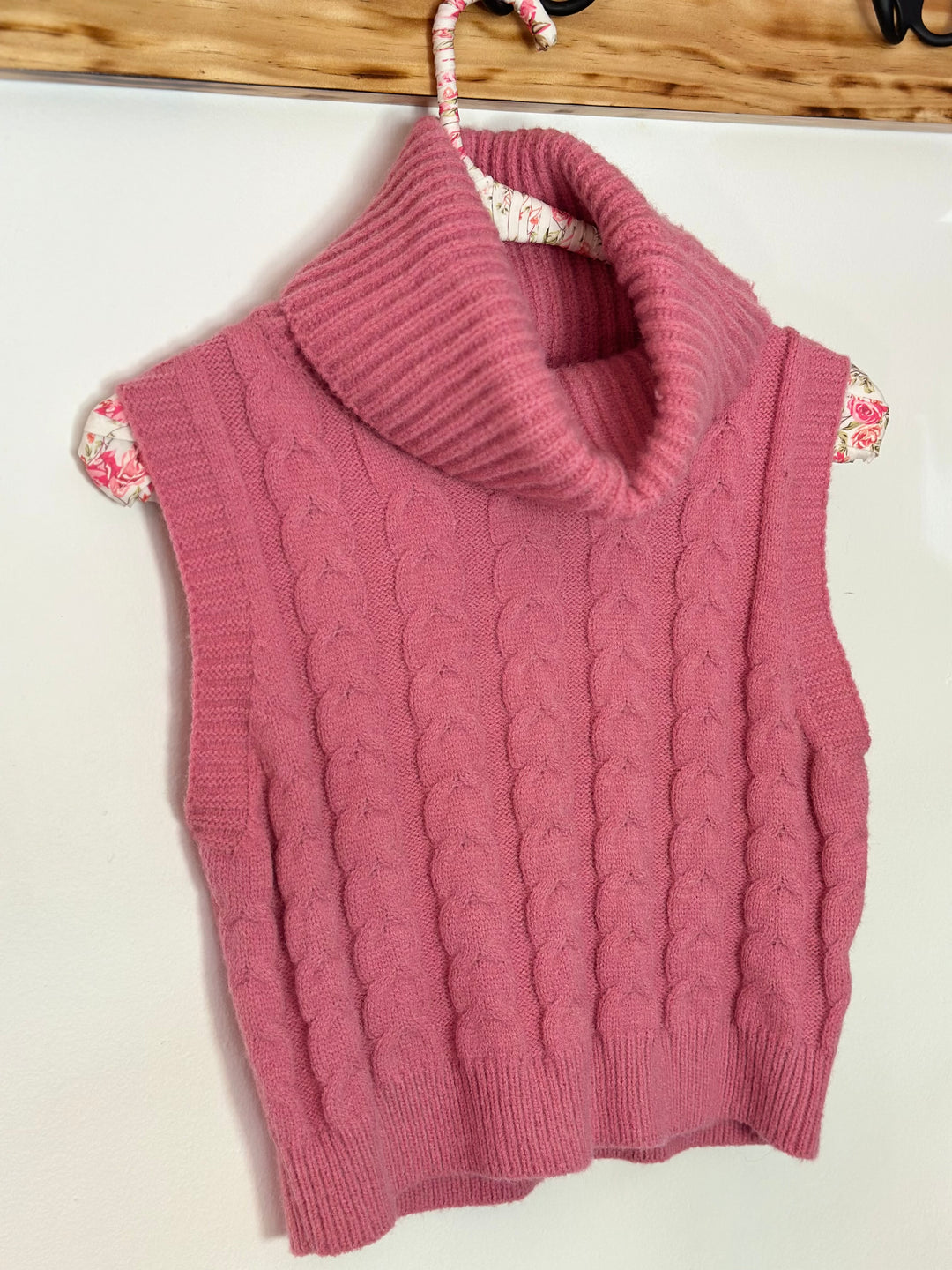 Pink Turtleneck Sleeveless Sweater