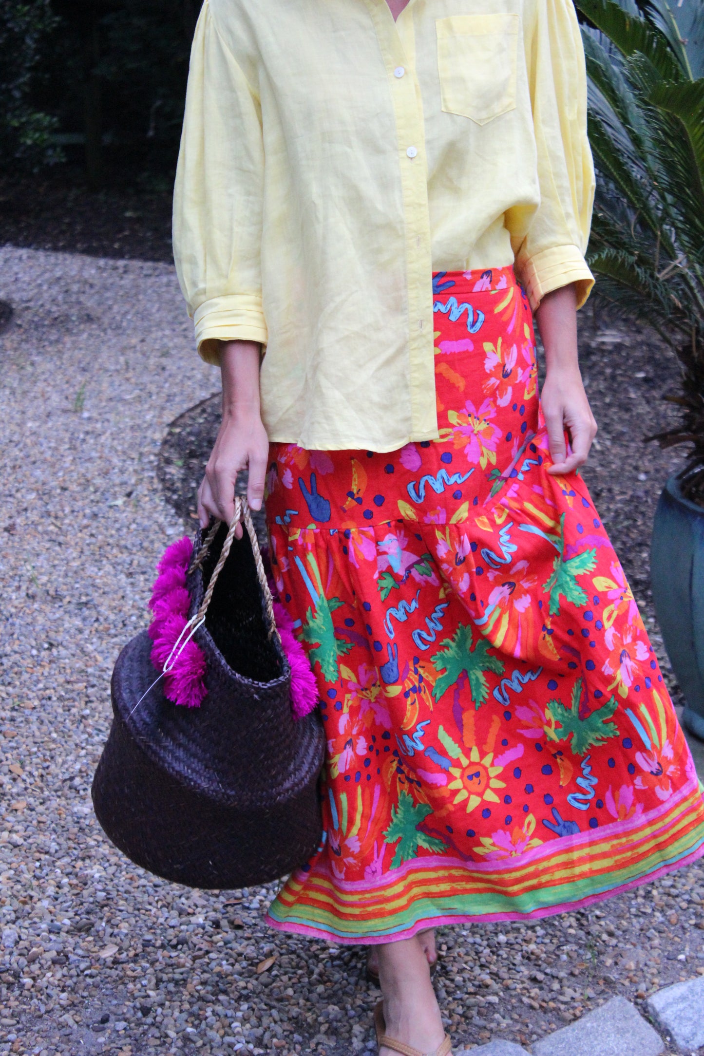 Maison d'Amelie  | Tropical Beach Print Midi Skirt, M