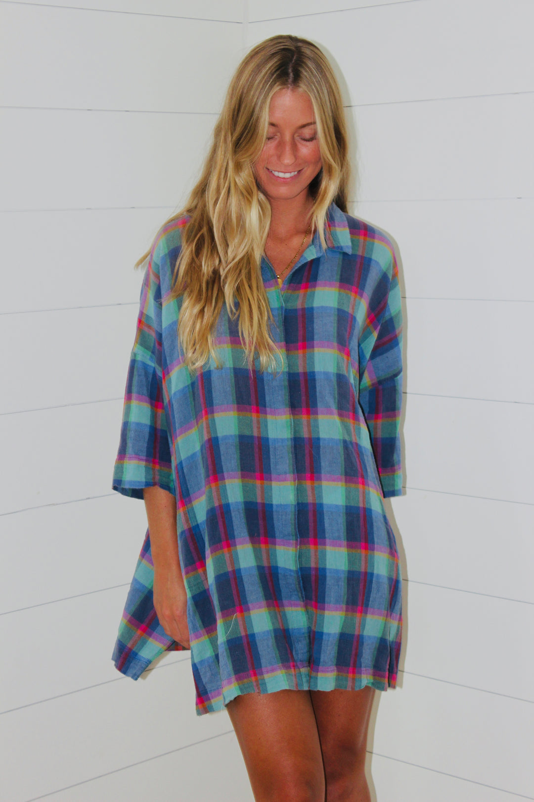 Two Dames | Plaid T-Shirt Dress, L