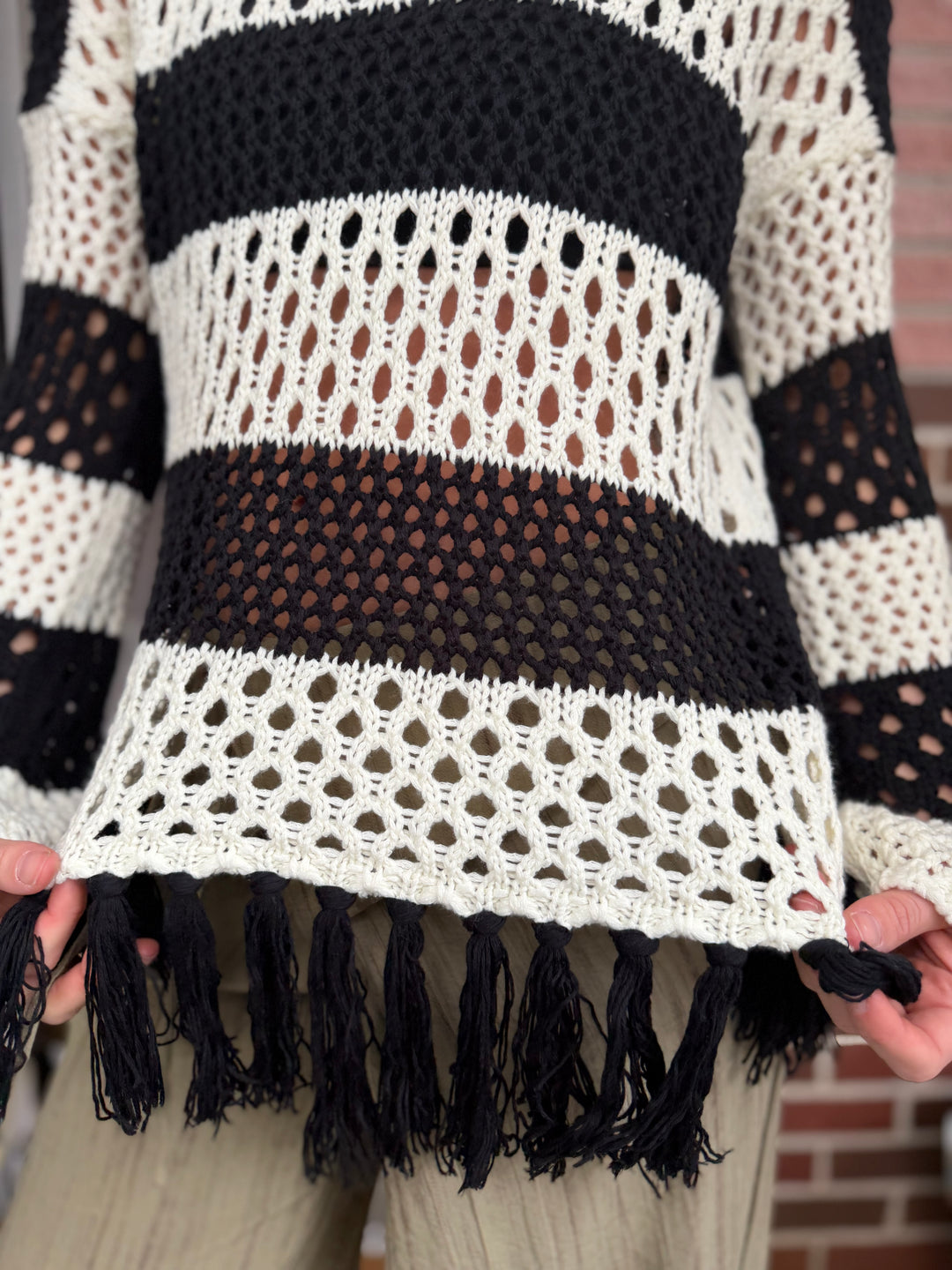 Free as a Bird | Knitted Tassle Crochet Sweater, M
