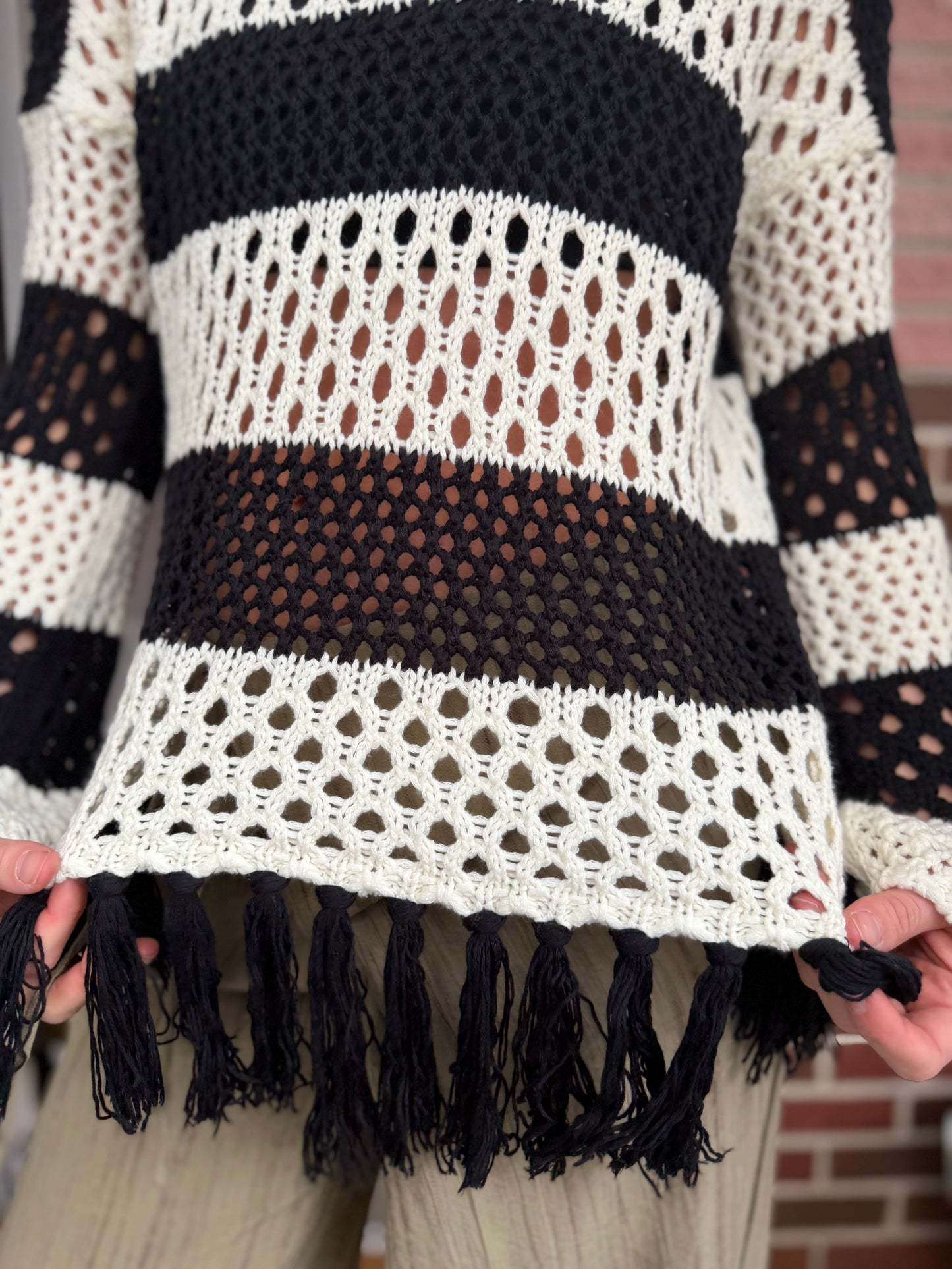 Free as a Bird | Knitted Tassle Crochet Sweater, M