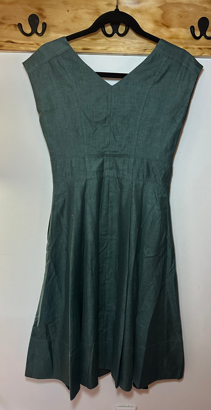 Green Gal Meets Glam Dark Green Sleeveless Button Dress, 0