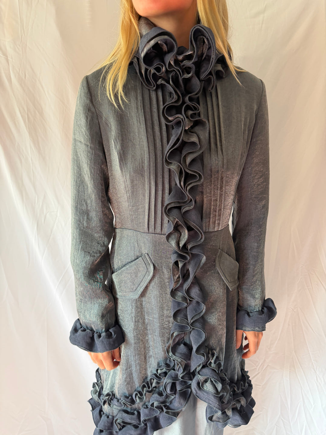 Samuel Dong | Ruffle Belted Zip Up Jacket, S