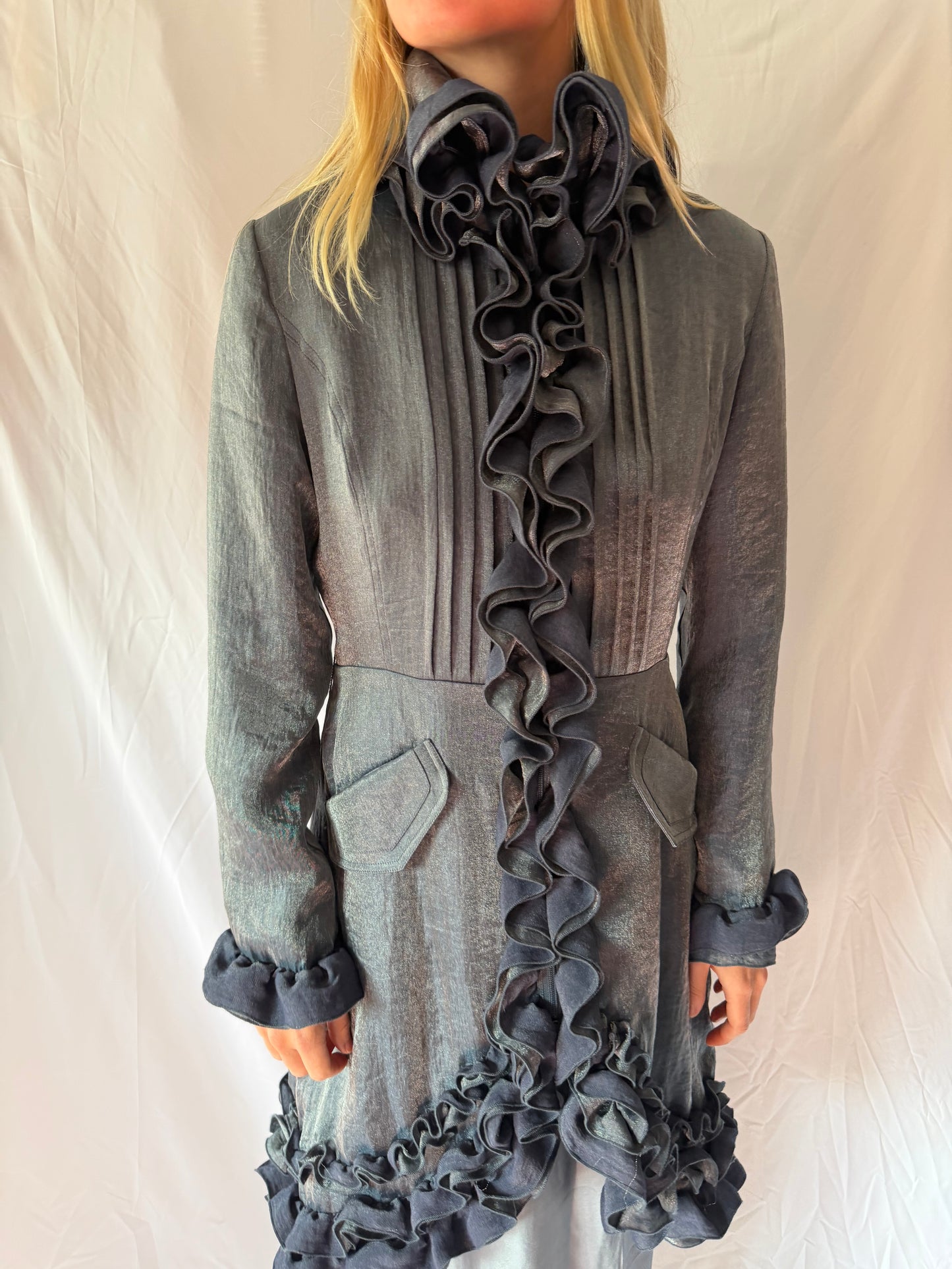 Samuel Dong | Ruffle Belted Zip Up Jacket, S