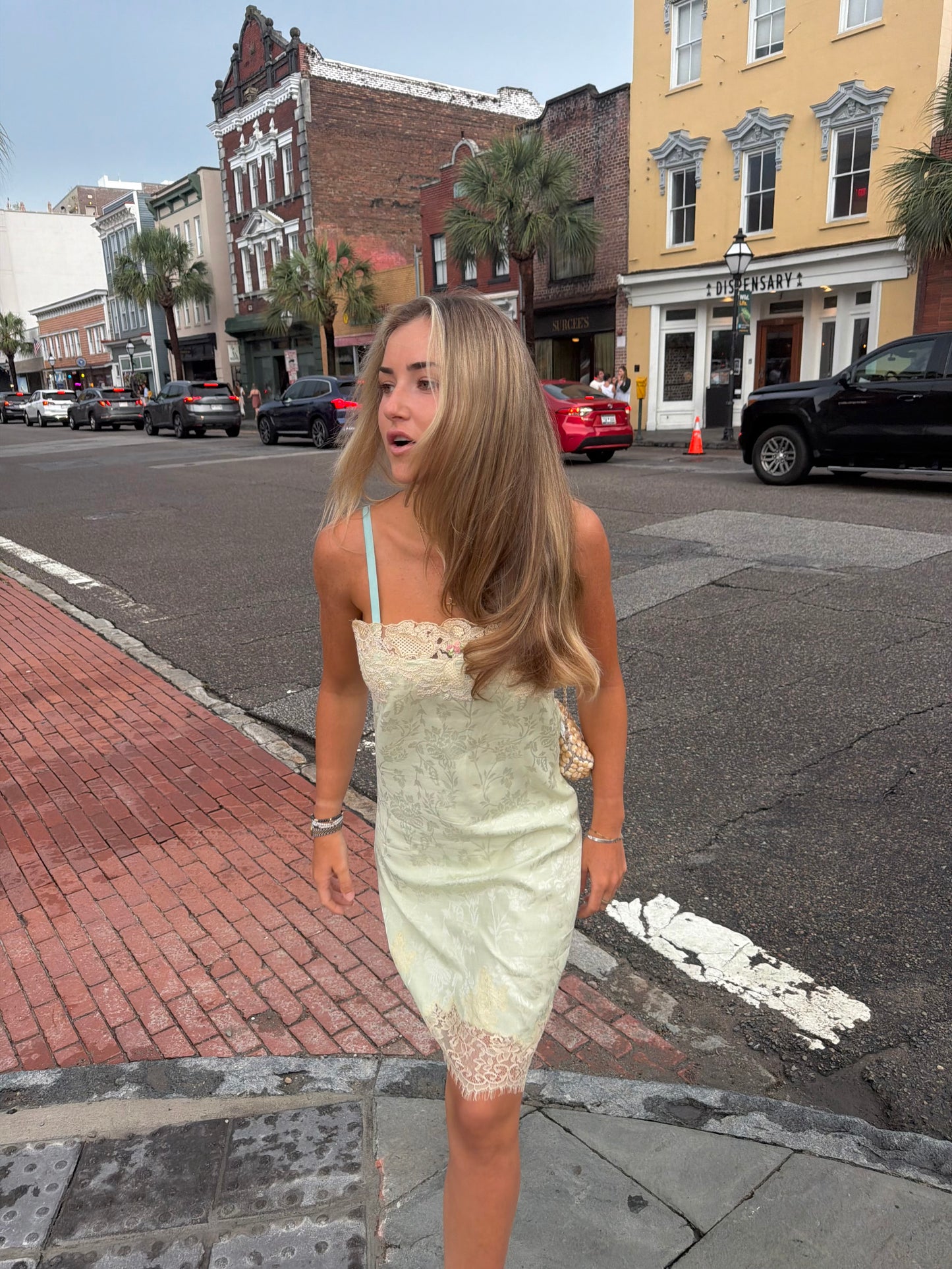 Lace Trim Silk Dress, XS/S