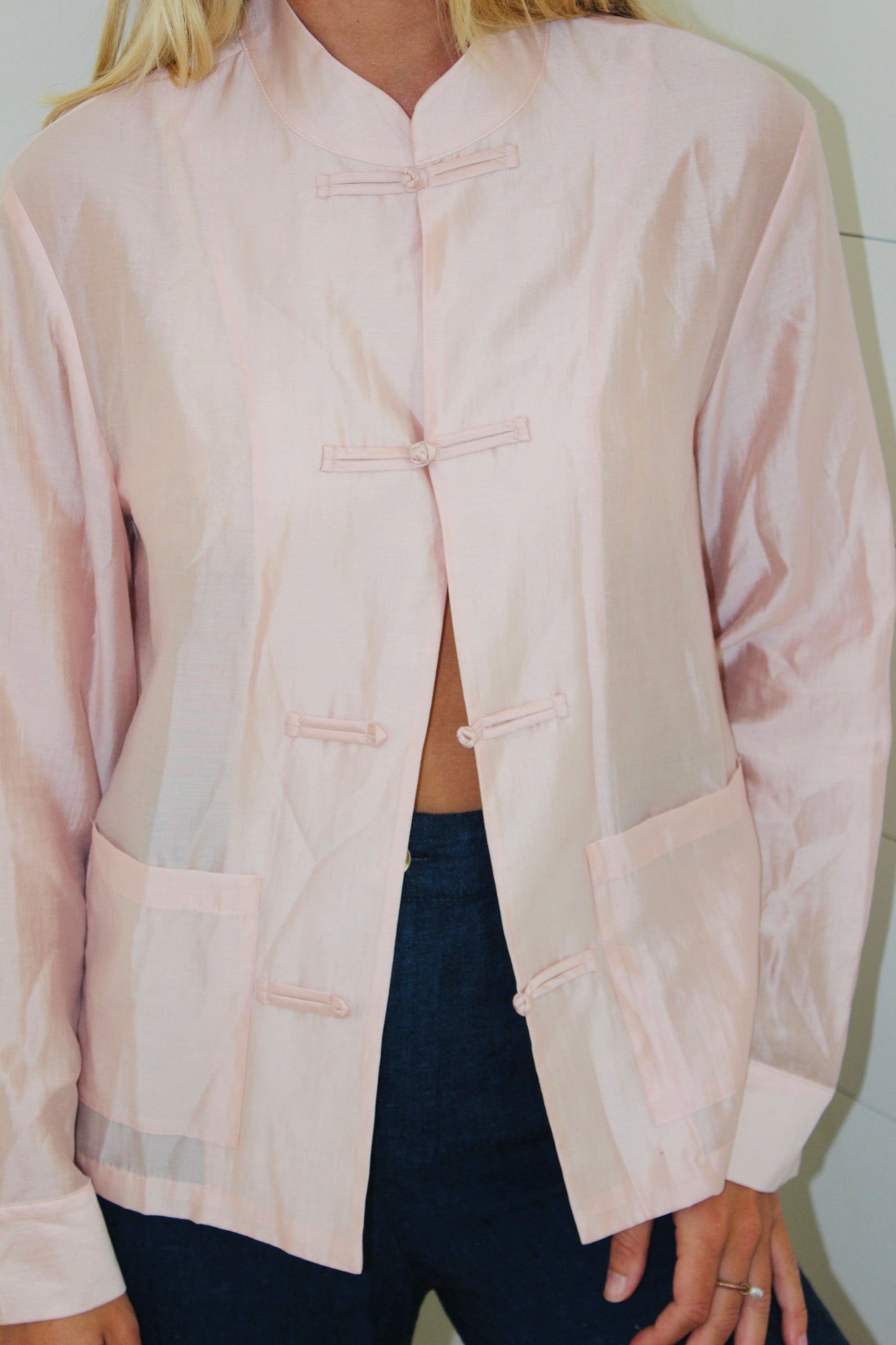 Zara | Satin Frog Clasp Shirt, XS