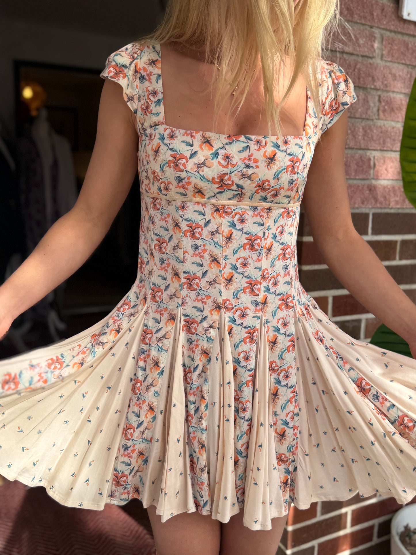 Free People | Floral Mini Cap Sleeve Dress, XS