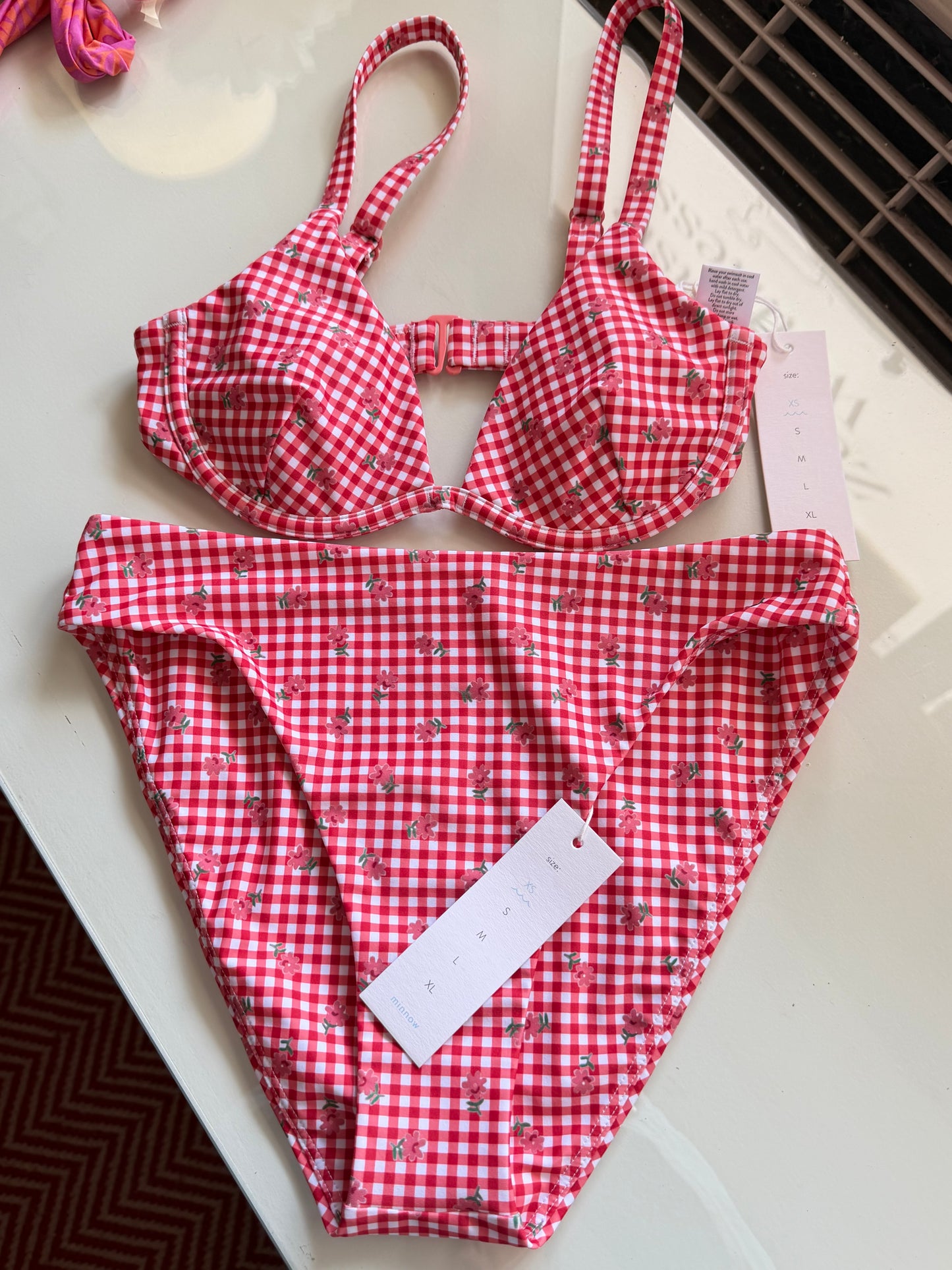 Minnow  | Cranberry Gingham Bikini Set, XS