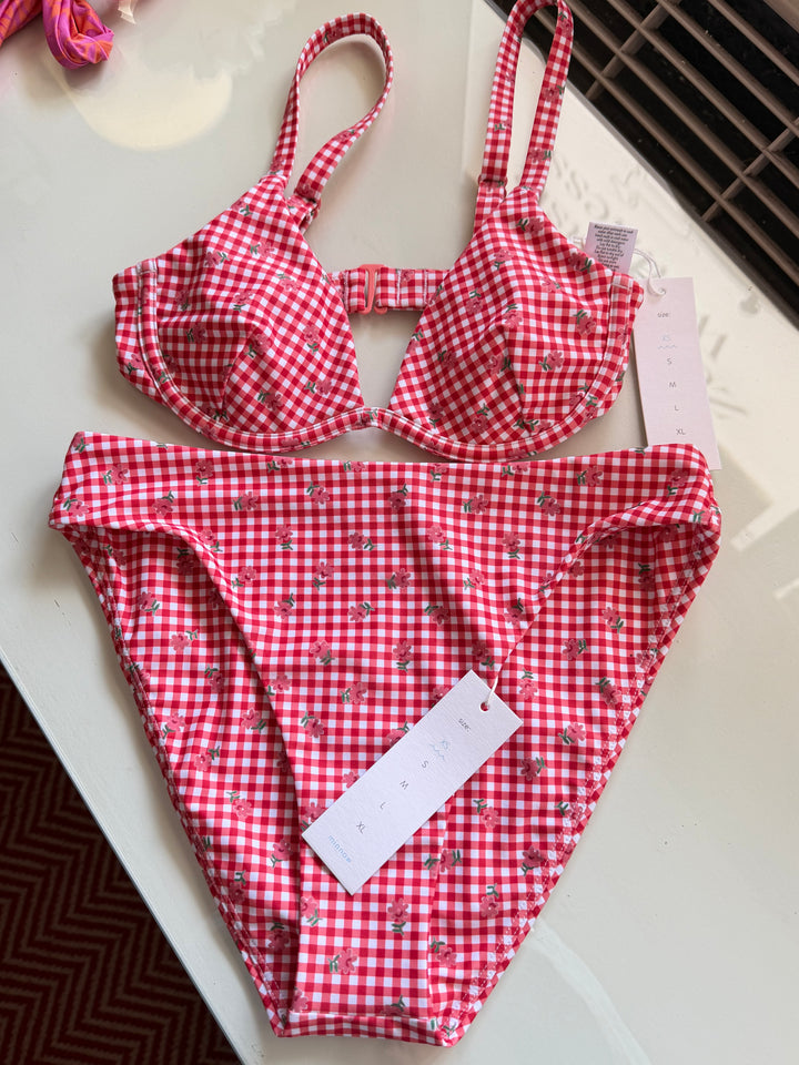 Minnow  | Cranberry Gingham Bikini Set, XS